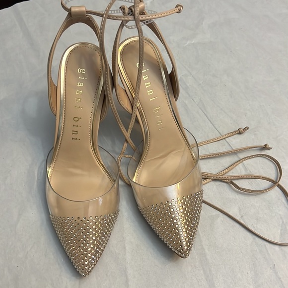 Gianni Bini Romee Clear Rhinestone Wrap-Up Dress Pumps. - Picture 3 of 8